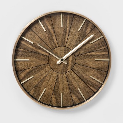 16 Segmented Walnut Brass Wall Clock Brown - Project 62
