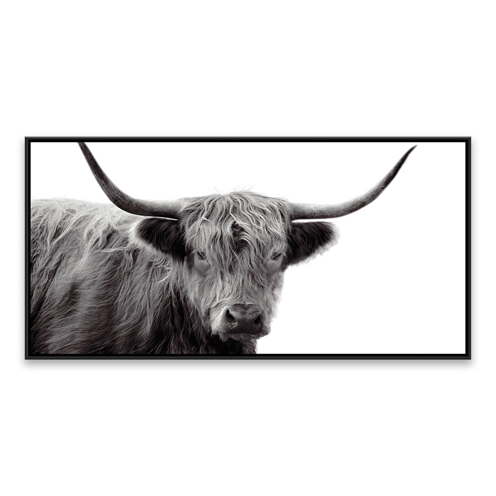 24.25"x48.25" Black & White Highland Cow Framed Wall Canvas - Threshold