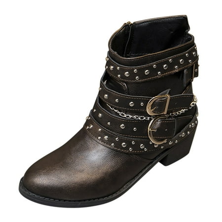 GWAABD Womens Booties Autumn and Winter Women Boots Women Boots Large Size Casual Fashion Square Heel Women Boots