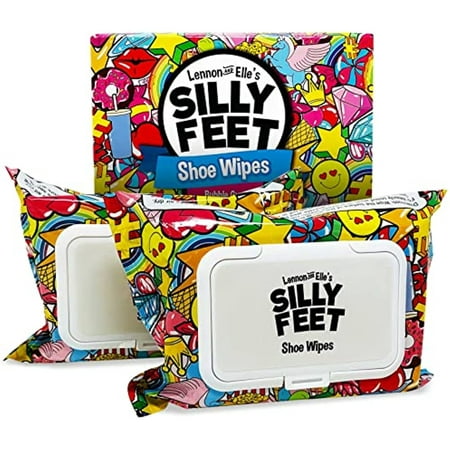 Silly Feet Pre-Moistened Shoe Wipes Cleaner for Leather Sneakers  Bubble Gum Scent  2 Packs of 30