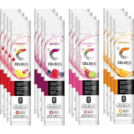 Celsius Live Fit on-the-Go Powder Stick 4 Flavor Variety Pack - Cranberry Lemon  Berry  Orange & Dragonfruit Lime