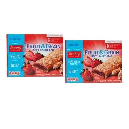 Millville Fruit & Grain Soft Baked Bar Naturally Flavored Real Fruit Filling: Strawberry - 16 Ct.