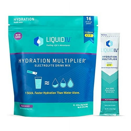 Liquid I.V. Hydration Multiplier - Acai Berry - Hydration Powder Packets | Electrolyte Drink Mix | Easy Open Single-Serving Stick | Non-GMO | 16 Stick