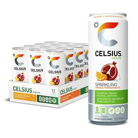 CELSIUS Essential Energy Drink 12 Fl Oz  Sparkling Orange Pomegranate (Pack of 12)
