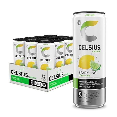 CELSIUS Sparkling Lemon Lime  Functional Essential Energy Drink 12 Fl Oz (Pack of 12)