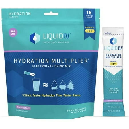 Liquid I.V. Hydration Multiplier - Concord Grape - Hydration Powder Packets | Electrolyte Drink Mix | Easy Open Single-Serving Stick | Non-GMO | 16 St