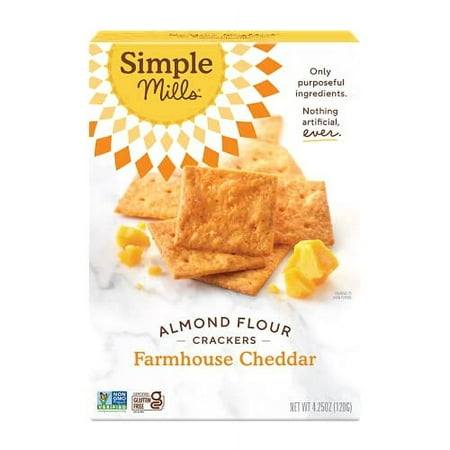Simple Mills Almond Flour Crackers  Farmhouse Cheddar - Gluten Free  Healthy Snacks  4.25 Ounce (Pack of 1)