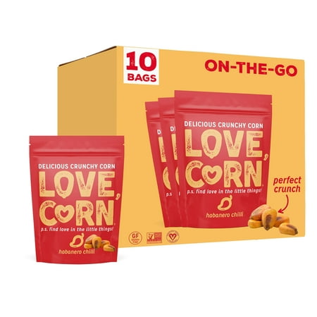 LOVE CORN Habanero Chilli | Delicious Crunchy Corn Spicy Snack | 1.6oz X10 Bags | Non-GMO  Gluten-Free  Plant Based  Low-Sugar…