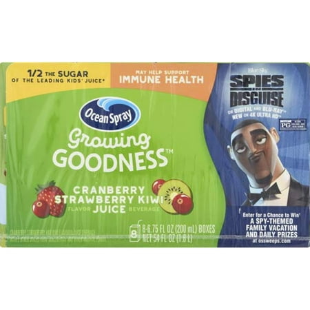 Ocean Spray Growing Goodness  Cranberry Strawberry Kiwi Kids Juice Beverage  6.75 Ounce Box (Pack of 8)