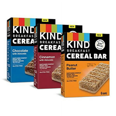 KIND Cereal Breakfast Bars  Variety Pack  Chocolate with Almonds  Peanut Butter  Cinnamon with Almonds  Healthy Snacks  Gluten Free  18 Count (Pack of