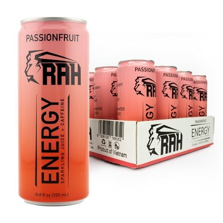 RAH Energy Drink  Passionfruit  Sparkling Juice + Caffeine 10.8fl Oz Can (12 Pack)