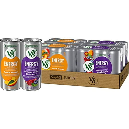 V8 +ENERGY Pomegranate Blueberry and Peach Mango Energy Drink Variety Pack  8 FL OZ Can (4 Packs of 6 Cans)