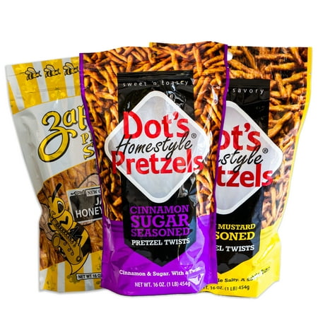 Dot S Cinnamon Sugar Pretzels - Variety Pack - Zapp S Jazzy Honey Mustard Stix - Dot S Honey Mustard - 3  16oz Packs
