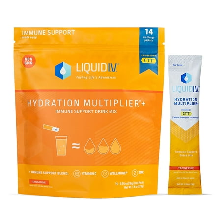 Liquid I.V. Hydration Multiplier + Immune Support - Tangerine - Hydration Powder Packets | Electrolyte Drink Mix | Easy Open Single-Serving Stick | No