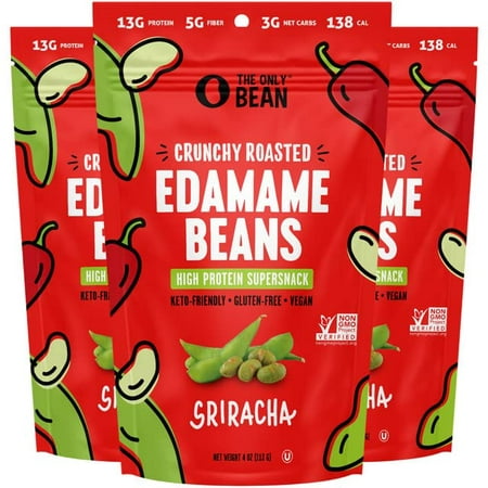 The Only Bean Crunchy Roasted Edamame Snack (Sriracha)  High Protein Snacks (13g) Healthy Protein Chips  Keto Friendly Food (2g Net)  Plant-Based Vega