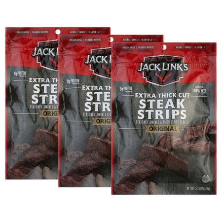 (3 Pack) Jack Link S 100% Beef Original Steak Strip Jerky 5.25oz Resealable Bag