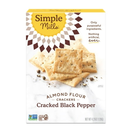 Simple Mills Almond Flour Crackers  Black Cracked Pepper - Gluten Free  Vegan  Healthy Snacks  Plant Based  4.25 Ounce (Pack of 1)