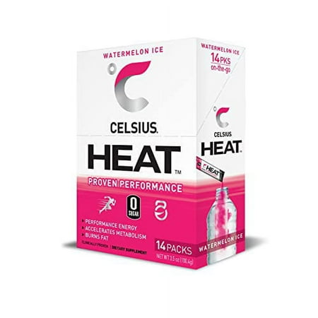 CELSIUS HEAT on-the-Go Performance Energy Powder Stick Packets  Watermelon Ice (Pack of 14)