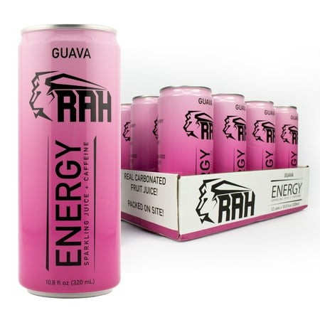 RAH Energy Drink  Guava  Sparkling Juice + Caffeine 10.8fl Oz Can (12 Pack)