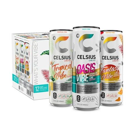 CELSIUS Sparkling Vibe Variety Pack II  Functional Essential Energy Drink 12 Fl Oz (Pack of 12)