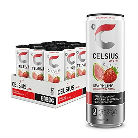 CELSIUS Sparkling Strawberry Guava  Functional Essential Energy Drink 12 Fl Oz (Pack of 12)