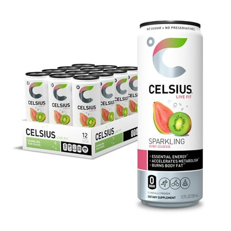 CELSIUS Essential Energy Drink 12 Fl Oz  Sparkling Kiwi Guava (Pack of 12)