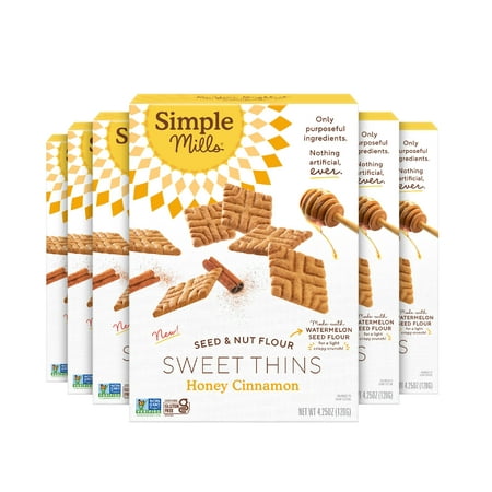 Simple Mills Sweet Thins Cookies  Seed and Nut Flour  Honey Cinnamon - Gluten Free  Paleo Friendly  Healthy Snacks  4.25 Ounce (Pack of 6)