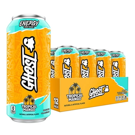 GHOST Energy Drink - Zero Sugar - Tropical Mango (12 Drinks  16 Fl Oz. Each)