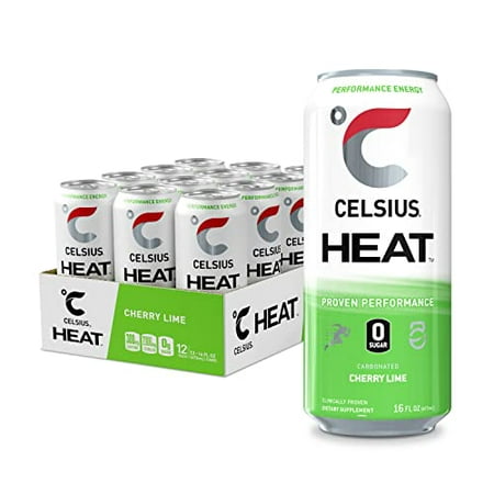 CELSIUS HEAT Performance Energy Drink  Cherry Lime  16 Fl Oz (Pack of 12)
