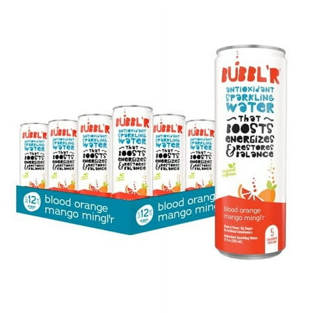 BUBBL R Blood Orange Mango Mingl R  Antioxidant Sparkling Water with Natural Caffeine  0g Sugar  Gluten Free  All Natural Flavors  12 Fl Oz Cans  12 C