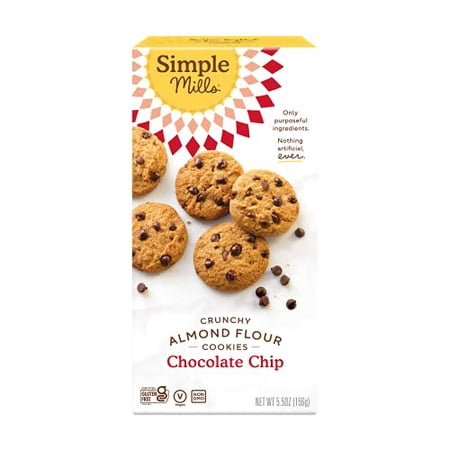 Simple Mills Almond Flour Crunchy Cookies  Chocolate Chip - Gluten Free  Vegan  Healthy Snacks  Made with Organic Coconut Oil  5.5 Ounce (Pack of 1)