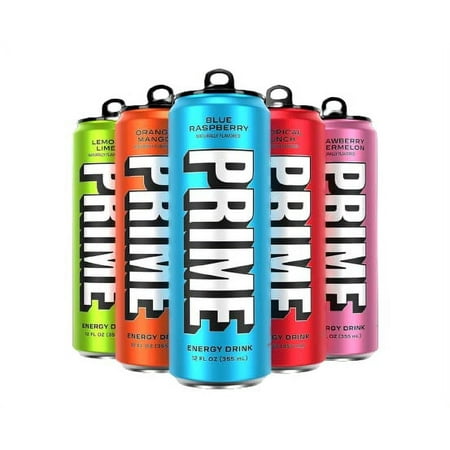 NEW Prime Hydration Drink Energy Cans 5 Flavor Variety Sampler Pack! - 200mg Caffeine  Zero Sugar  300mg Electrolytes  Vegan - (12 Fl Oz Cans) - (5-Pa