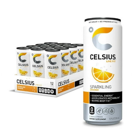 CELSIUS Sparkling Orange  Functional Essential Energy Drink 12 Fl Oz (Pack of 12)