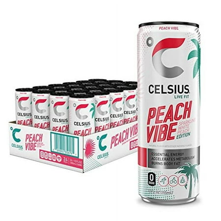 CELSIUS Sparkling Peach Vibe  Functional Essential Energy Drink  12 Fl Oz (Pack of 24)