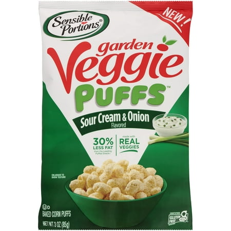 Sensible Portions Garden Veggie Sour Cream & Onion Flavored Baked Corn Puffs  3 Oz (Pack of 6)