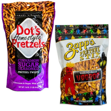 Dot S Cinnamon Sugar Pretzel Twists - Variety Pack - Zapp S Voodoo Pretzel Stix - 2  16oz Bags