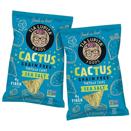 Tia Lupita Cactus Tortilla Chips Vegan  Gluten Free Keto Snacks  Sea Salt 2-Pack