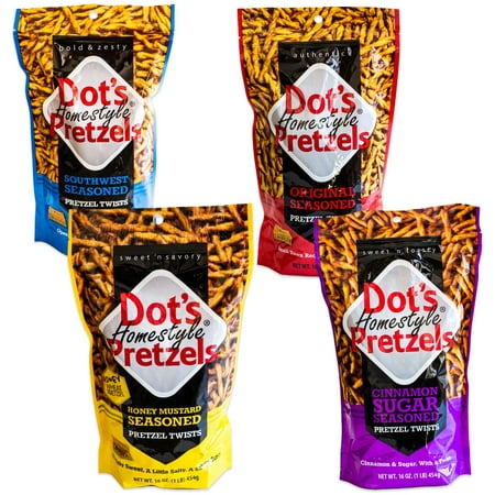 Dot S Cinnamon Sugar Pretzel Twists - Variety Pack - Original  Honey Mustard  Southwest - 4  16oz Bags