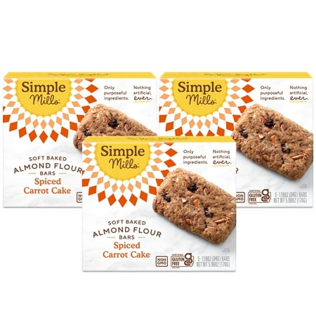 Simple Mills Almond Flour Snack Bars  Spiced Carrot Cake - Gluten Free  Made with Organic Coconut Oil  Breakfast Bars  Healthy Snacks  Paleo Friendly 