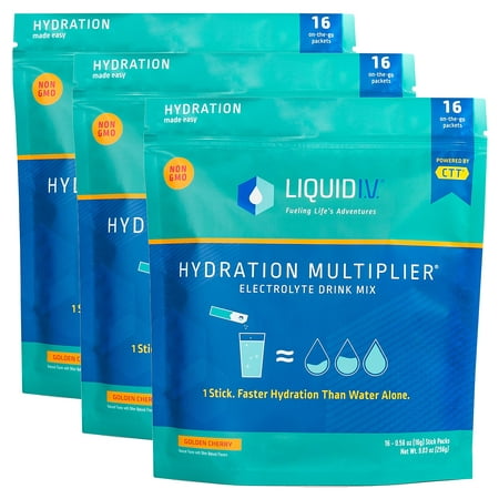 Liquid I.V. Hydration Multiplier - Golden Cherry - Hydration Powder Packets | Electrolyte Drink Mix | Easy Open Single-Serving Stick | Non-GMO | 48 St