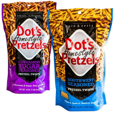 Dot S Cinnamon Sugar Pretzel Twists - Dot S Southwest Seasoned Pretzel Sticks - 2  16oz Bags