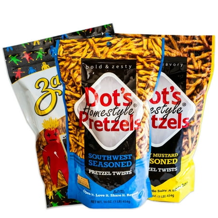 Dot S Southwest Pretzel Twists - Variety Pack - Zapp S Voodoo Stix - Dot S Honey Mustard Sticks - 3  16oz Bags