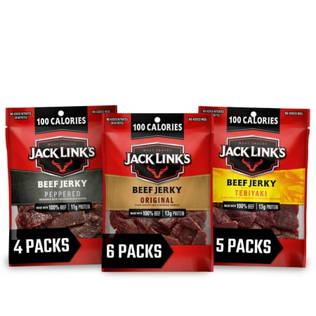 Jack Link S Beef Jerky Variety Pack - Includes Original  Teriyaki  and Peppered Beef Jerky  Great for Lunch Boxes  Good Source of Protein - 96% Fat Fr