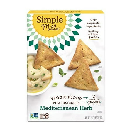 Simple Mills Veggie Pita Crackers  Mediterranean Herb - Gluten Free  Vegan  Healthy Snacks  Paleo Friendly  4.25 Ounce (Pack of 1)