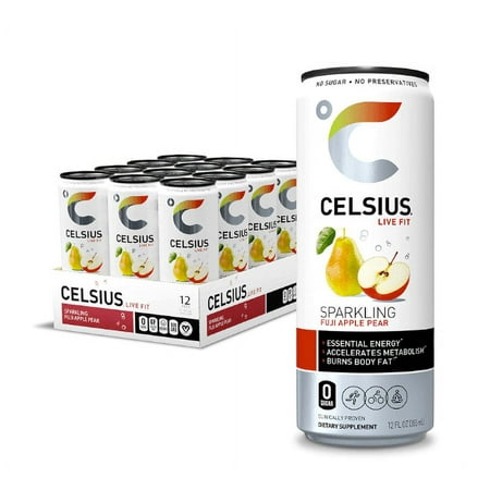 CELSIUS Sparkling Fuji Apple Pear  Functional Essential Energy Drink 12 Fl Oz (Pack of 12)