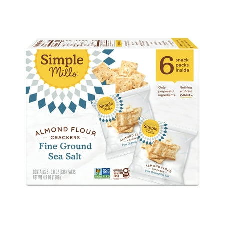 Simple Mills Almond Flour Crackers  Fine Ground Sea Salt Snack Packs - Gluten Free  Vegan  Healthy Snacks  4.9 Ounce (Pack of 1)