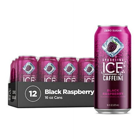 Sparkling Ice +Caffeine Black Raspberry Sparkling Water  with Antioxidants and Vitamins  Zero Sugar  16 Fl Oz Cans (Pack of 12)