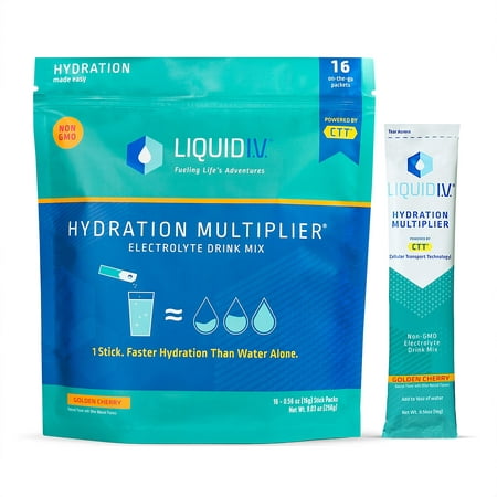 Liquid I.V. Hydration Multiplier - Golden Cherry - Hydration Powder Packets | Electrolyte Drink Mix | Easy Open Single-Serving Stick | Non-GMO | 192 S