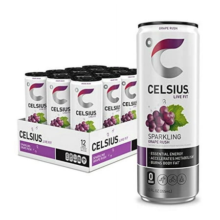 CELSIUS Sparkling Grape Rush  Functional Essential Energy Drink 12 Fl Oz (Pack of 12)