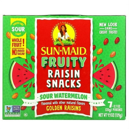 Sun-Maid  Fruity Raisin Snacks  Sour Watermelon  7 Pouches  0.7 Oz (20 G) Each Pack of 3